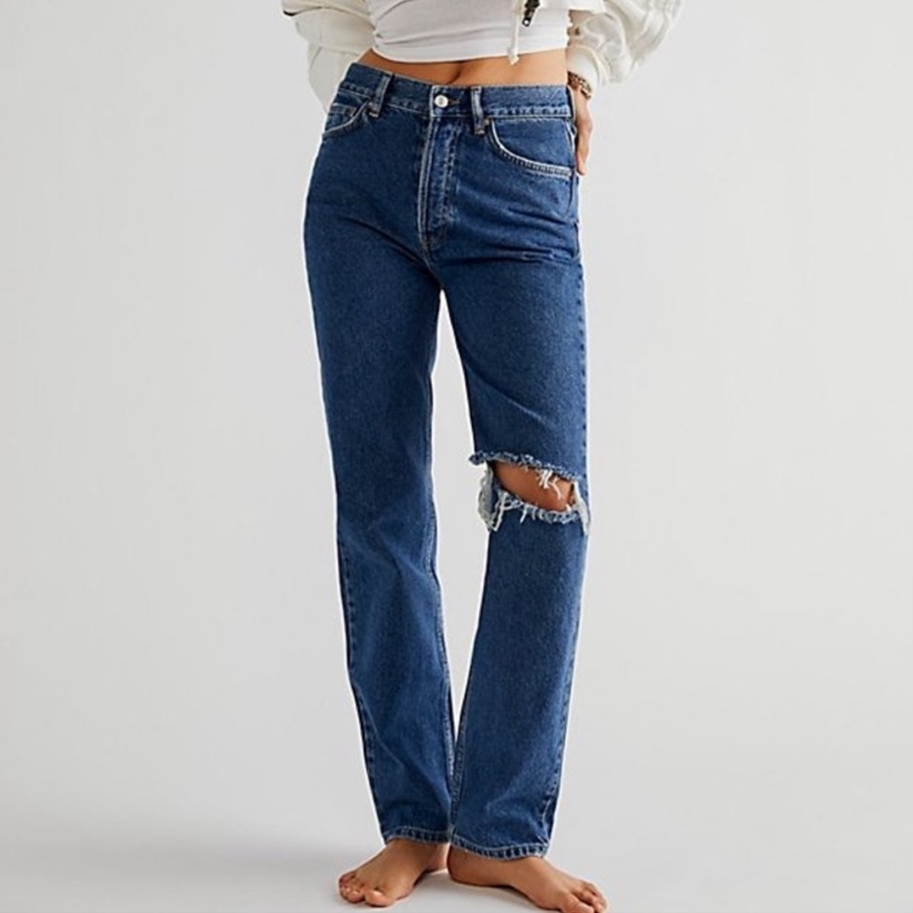 Free People The Lasso Jeans High Rise Straight Leg Distressed Jeans - Picture 3 of 8
